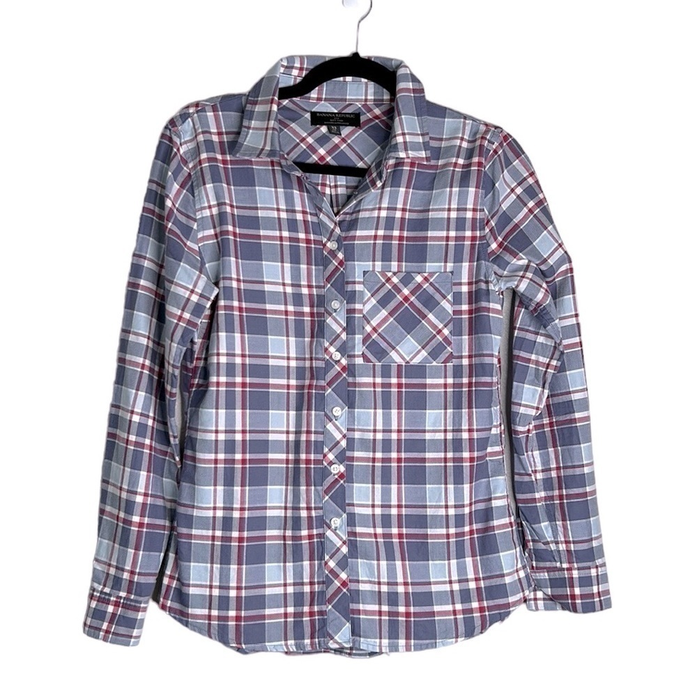 Banana Republic Plaid Soft Wash Chemise Ultra-Douce Button Down Long Sleeve Top